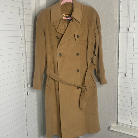 New american living danielle camel wool angora blend trench coat jacket large - Picture 1 of 9
